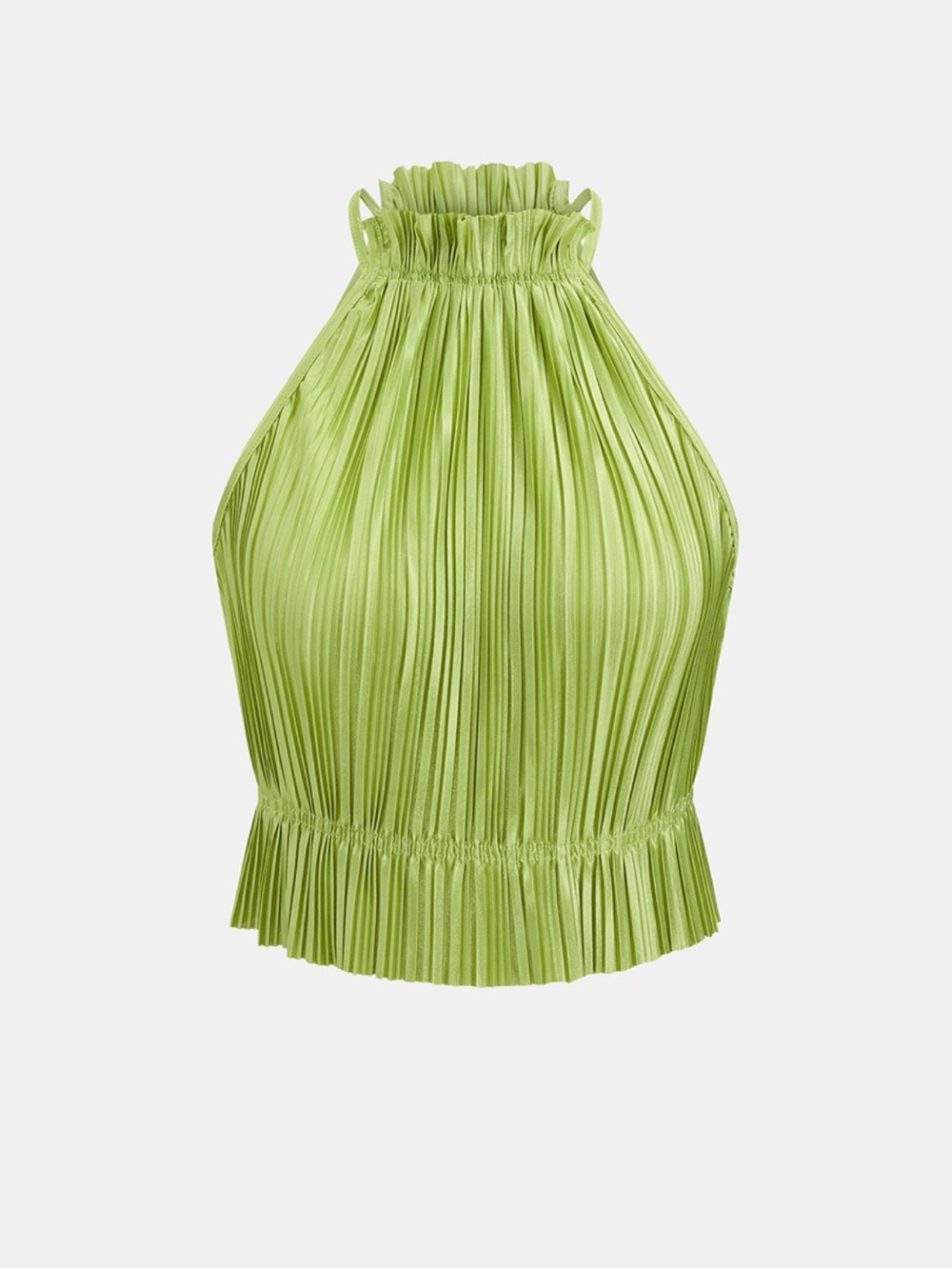 Women’s Lime Green Pleated Wide-Leg Pant Set - Picture 3 of 8